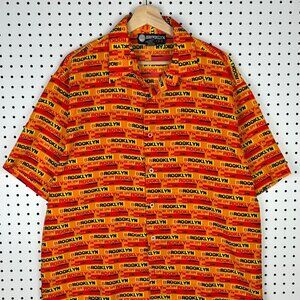 Brooklyn Xpress Streetwear Y2K Shirt Size Large Button Short Sleeve Orange Skate